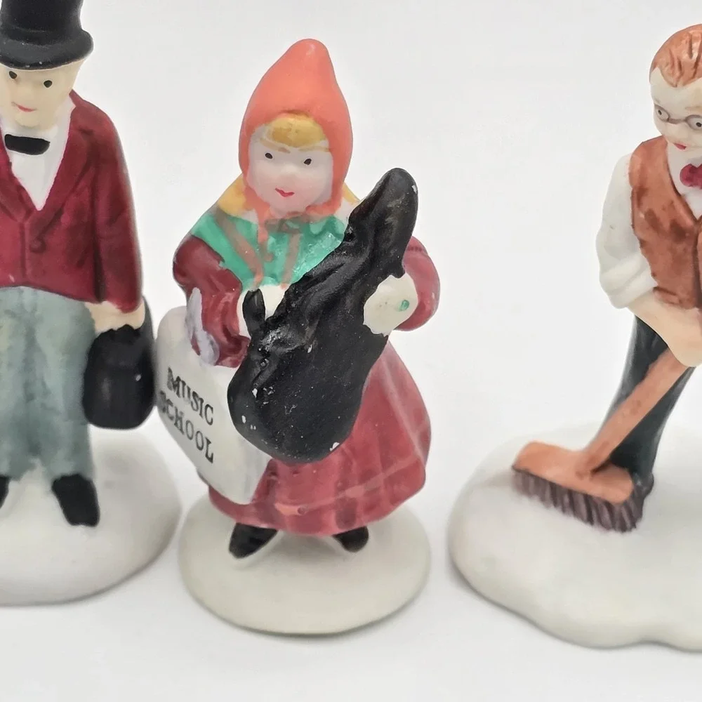 Vtg Christmas Village Figures Lot Ceramic Miniature Victorian People Gas Station